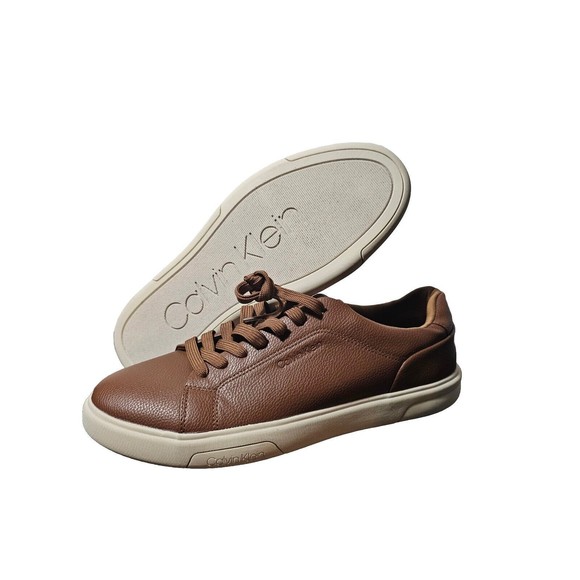 New Calvin Klein Men's Casual Leather Shoes  Fashion Sneakers  Brown Size 10 - Picture 1 of 9